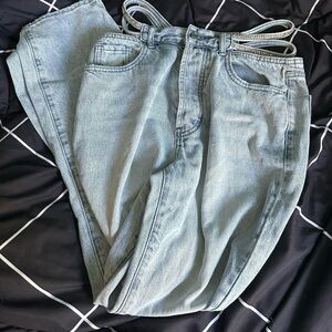 PacSun Light Blue Women's Jeans with sparkly straps